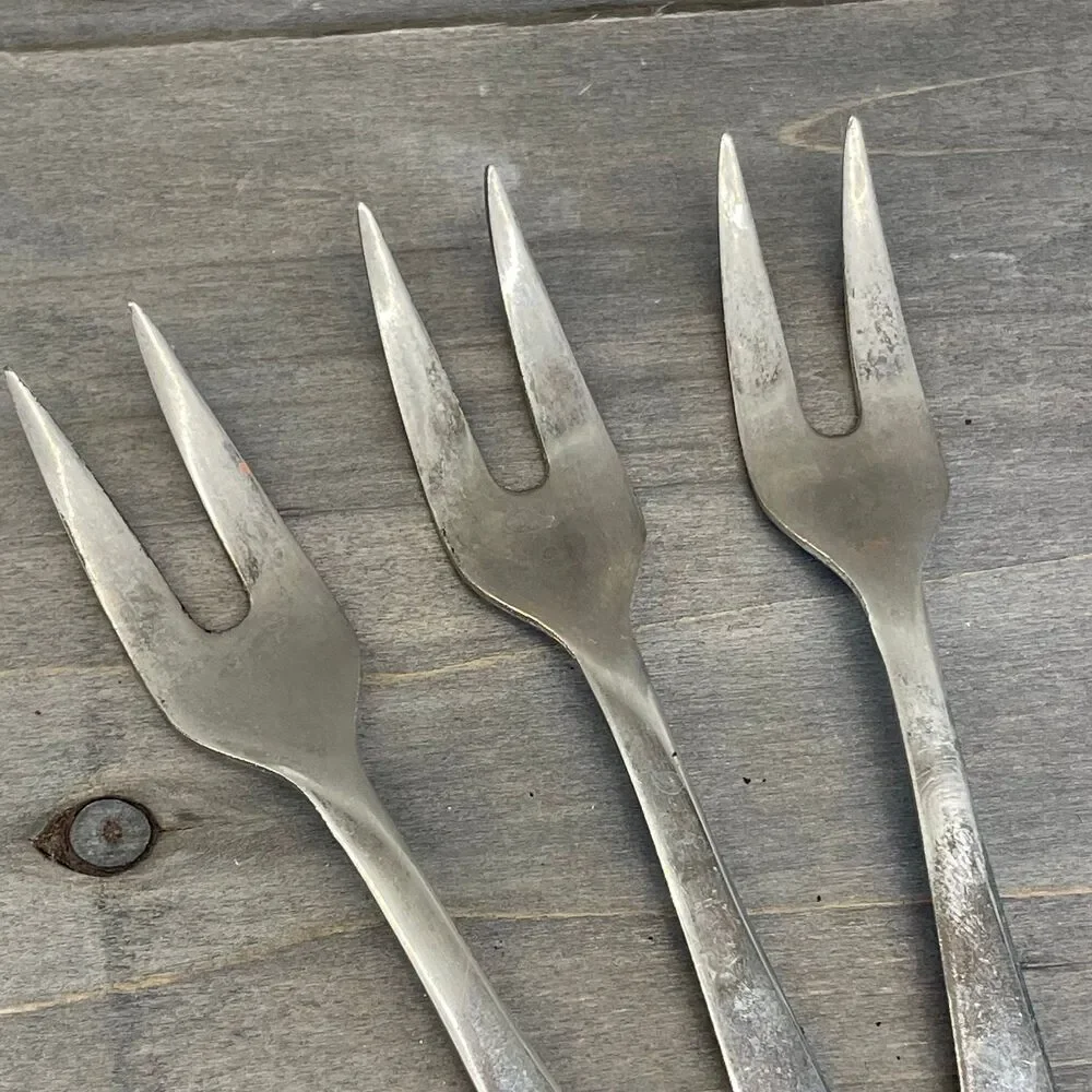 Vintage Set of 3 Silver Plated 2-Prong Appetizer Cocktail Forks Made in England